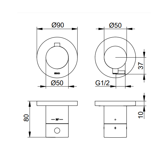 Keuco Edition 400 potinkinis termostatinis dušo maišytuvas, dviejų krypčių, su dušo žarnos išvestimi, pasirinkite spalvą