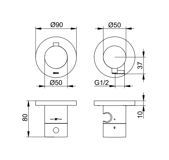 Keuco Edition 400 potinkinis termostatinis dušo maišytuvas, 2 krypčių, su dušo žarnos išvestimi ir laikikliu, pasirinkite spalvą