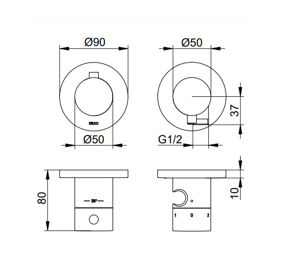 Keuco Edition 400 potinkinis termostatinis dušo maišytuvas, 3 krypčių, su dušo žarnos išvestimi ir laikikliu, pasirinkite spalvą