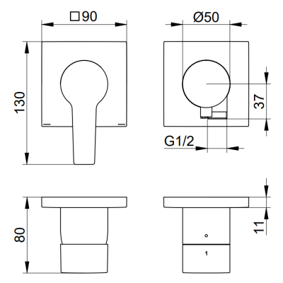 Keuco Edition 11 potinkinis dušo maišytuvas, dviejų krypčių, su dušo žarnos išvestimi, pasirinkite spalvą