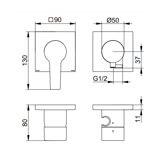 Keuco Edition 11 potinkinis dušo maišytuvas, dviejų krypčių, su dušo žarnos išvestimi ir laikikliu, pasirinkite spalvą