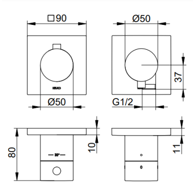 Keuco Edition 11 potinkinis termostatinis dušo maišytuvas, dviejų krypčių, su dušo žarnos išvestimi, pasirinkite spalvą