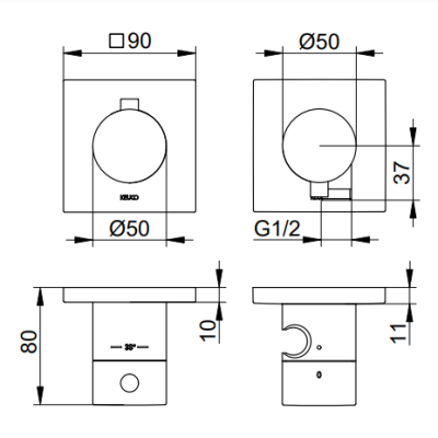 Keuco Edition 11 potinkinis termostatinis dušo maišytuvas, 2 krypčių, su dušo žarnos išvestimi ir laikikliu, pasirinkite spalvą