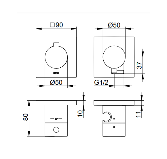 Keuco Edition 11 potinkinis termostatinis dušo maišytuvas, 2 krypčių, su dušo žarnos išvestimi ir laikikliu, pasirinkite spalvą