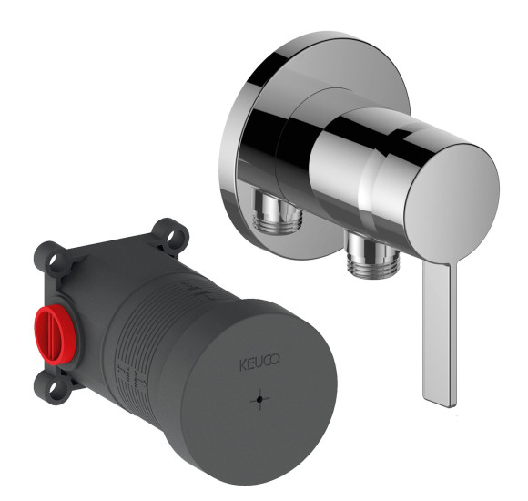 Keuco IXMO solo potinkinio dušo maišytuvo komplektas, su žarnos išvestimi ir apvalia apdaila