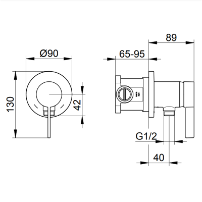 Keuco IXMO solo potinkinio dušo maišytuvo komplektas, su žarnos išvestimi ir apvalia apdaila