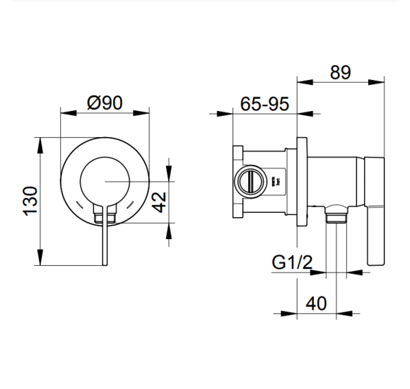 Keuco IXMO solo potinkinio dušo maišytuvo komplektas, su žarnos išvestimi ir apvalia apdaila