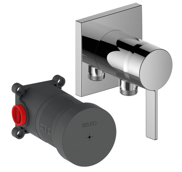 Keuco IXMO solo potinkinio dušo maišytuvo komplektas, su žarnos išvestimi ir kvadratine apdaila