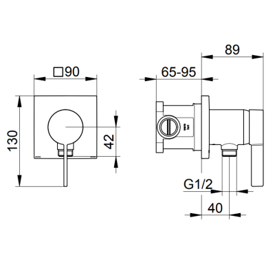Keuco IXMO solo potinkinio dušo maišytuvo komplektas, su žarnos išvestimi ir kvadratine apdaila