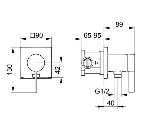 Keuco IXMO solo potinkinio dušo maišytuvo komplektas, su žarnos išvestimi ir kvadratine apdaila