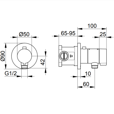 Keuco IXMO solo potinkinio termostatinio dušo maišytuvo komplektas, su žarnos išvestimi ir apvalia apdaila