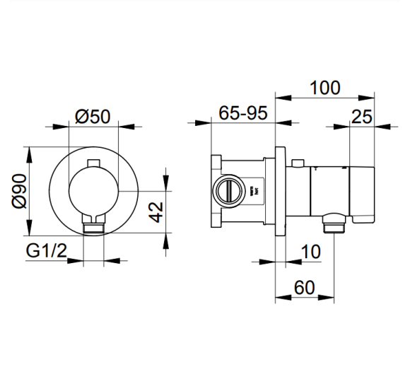 Keuco IXMO solo potinkinio termostatinio dušo maišytuvo komplektas, su žarnos išvestimi ir apvalia apdaila