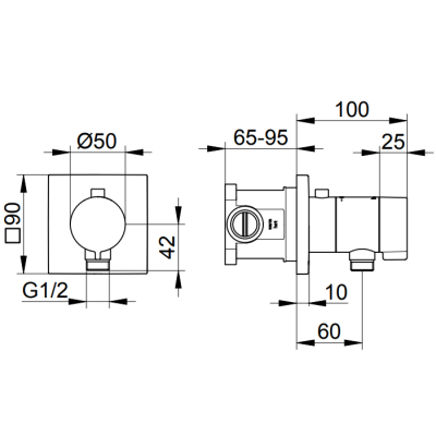Keuco IXMO solo potinkinio termostatinio dušo maišytuvo komplektas, su žarnos išvestimi ir kvadratine apdaila