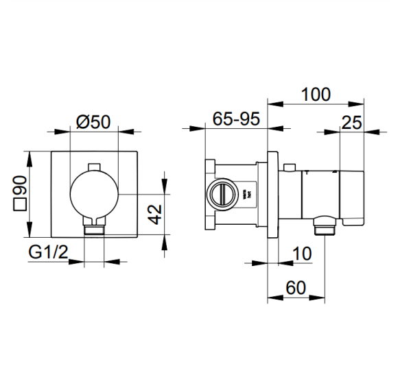 Keuco IXMO solo potinkinio termostatinio dušo maišytuvo komplektas, su žarnos išvestimi ir kvadratine apdaila