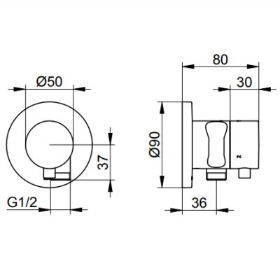 Keuco IXMO trijų krypčių diverteris su dušo žarnos išvestimi ir laikikliu, apvali apdaila, pasirinkite spalvą