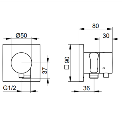 Keuco IXMO trijų krypčių diverteris su dušo žarnos išvestimi, laikikliu, kvadratine apdaila, pasirinkite spalvą