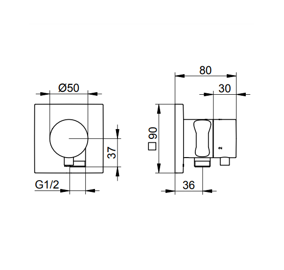 Keuco IXMO trijų krypčių diverteris su dušo žarnos išvestimi, laikikliu, kvadratine apdaila, pasirinkite spalvą