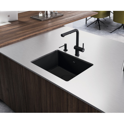 KOMPLEKTAS 3in1 - Franke Active L maišytuvas su ištraukiamu dušeliu, granitine plautuve ir sifonu, juodos matinės spalvos