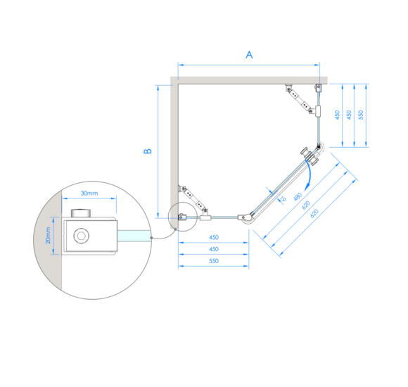 Brasta Glass Lina penkiakampė dušo kabina, 80x80x200, skaidrus stiklas, pasirinkite spalvą