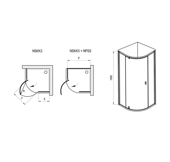 Ravak Nexty NSKK3 pusapvalė dušo kabina 90x90x195 cm, pasirinkite spalvą