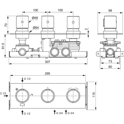 Ideal Standard Ceratherm C100 potinkinis, termostatinis 3 krypčių vonios ir dušo maišytuvas, pasirinkite spalvą