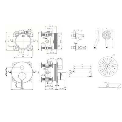 Ideal Standard potinkinės dušo sistemos komplektas, chromo spalvos, 30cm dušo galva