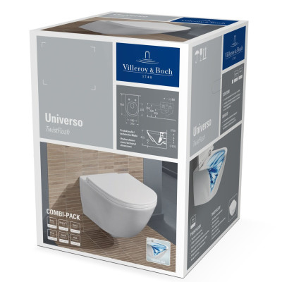 Villeroy&Boch Universo pakabinamas klozetas su "Soft Close" dangčiu, "TwistFlush" sūkurinis nuleidimas 4670T901