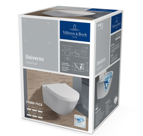 Villeroy&Boch Universo pakabinamas klozetas su "Soft Close" dangčiu, "TwistFlush" sūkurinis nuleidimas 4670T901