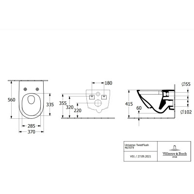 Villeroy&Boch Universo pakabinamas klozetas su "Soft Close" dangčiu, "TwistFlush" sūkurinis nuleidimas 4670T901