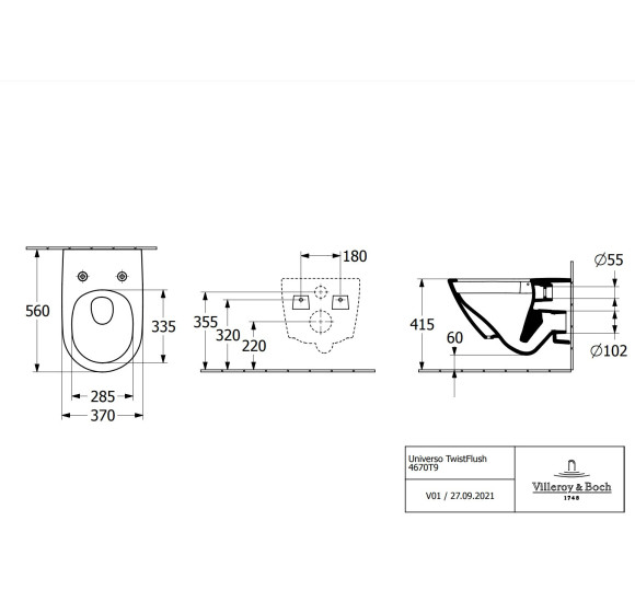 Villeroy&Boch Universo pakabinamas klozetas su "Soft Close" dangčiu, "TwistFlush" sūkurinis nuleidimas 4670T901