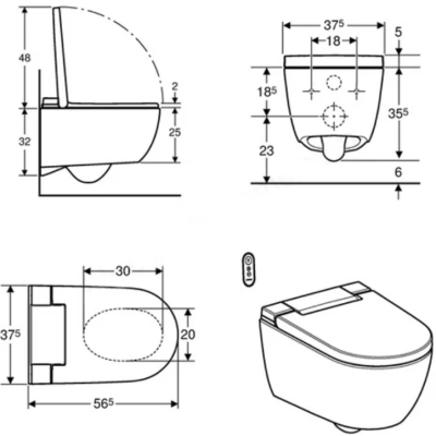 Geberit AquaClean Alba WC puodas su apiplovimo funkcija ir "Soft Close" dangčiu
