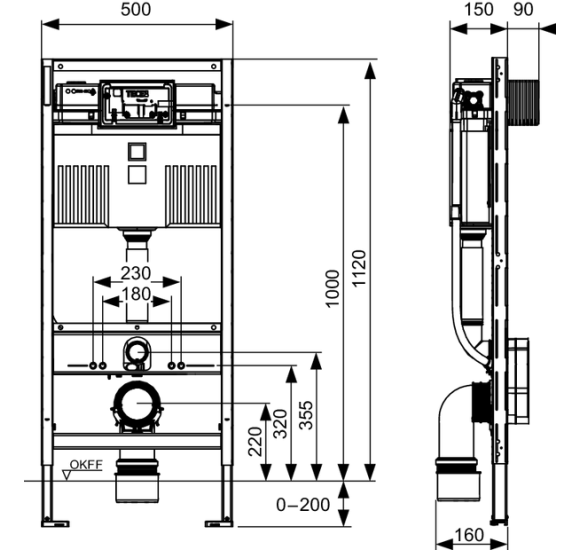 TECEprofil unitazo modulis su Uni vandens bakeliu, 1120x500x160 mm, 9300379