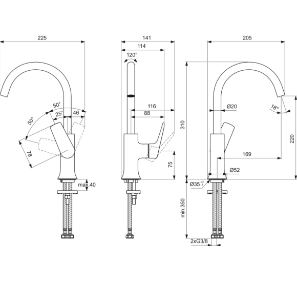 Ideal Standard La Dolce Vita aukštas praustuvo maišytuvas BD658A5, pasirinkite spalvą
