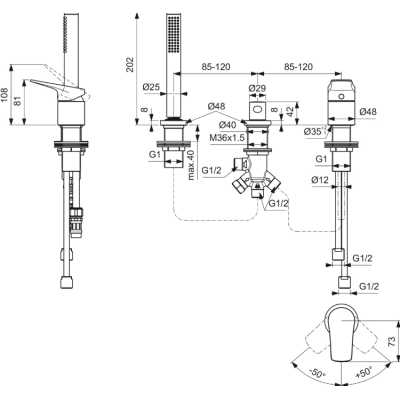 Ideal Standard La Dolce Vita 3-jų dalių maišytuvas voniai BD670AA, pasirinkite spalvą