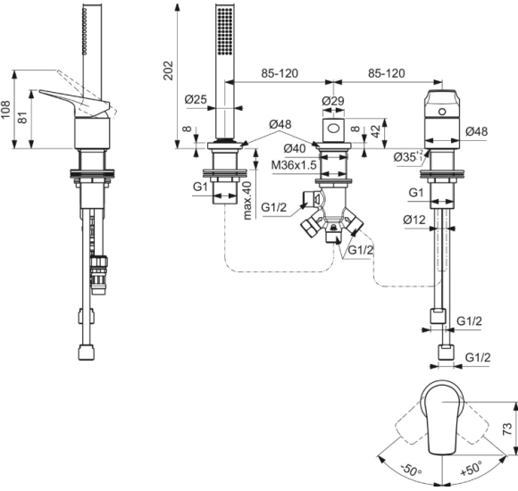 Ideal Standard La Dolce Vita 3-jų dalių maišytuvas voniai BD670AA, pasirinkite spalvą