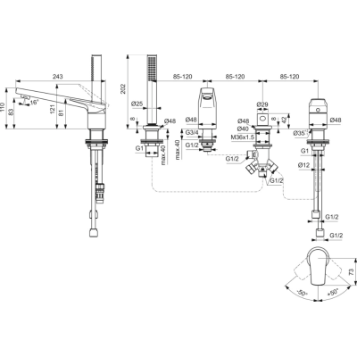 Ideal Standard La Dolce Vita 4-jų dalių maišytuvas voniai BD671GN, pasirinkite spalvą