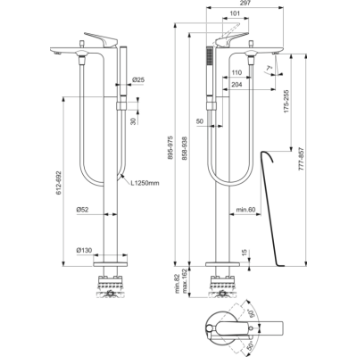 Ideal Standard La Dolce Vita Grindinis vonios maišytuvas su rankiniu dušeliu BD673AA, pasirinkite spalvą
