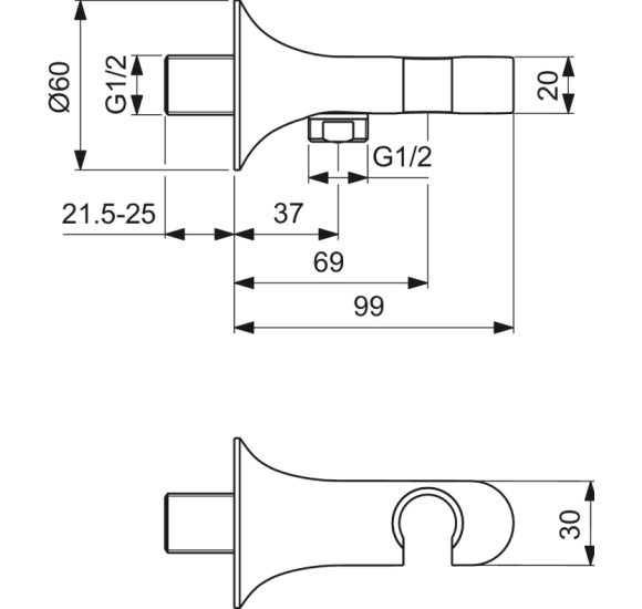 Ideal Standard La Dolce Vita rankinio dušelio laikiklis su išvadu iš sienos BD682AA, pasirinkite spalvą