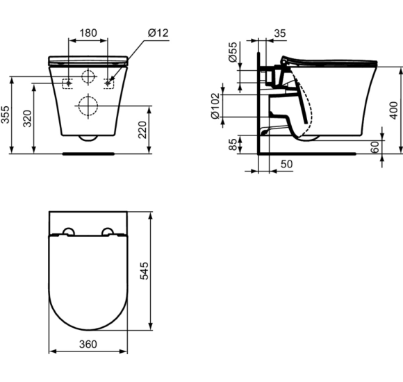 Ideal Standard La Dolce Vita  klozetas, be dangčio, Aquablade, baltos spalvos