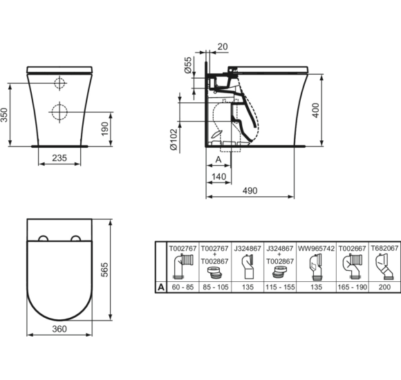 Ideal Standard La Dolce Vita pristatomas klozetas, be dangčio, Aquablade, baltos spalvos