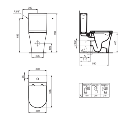 Ideal Standard La Dolce Vita pastatomo klozeto puodas, Aquablade, priglaudžiamas prie sienos, baltos spalvos