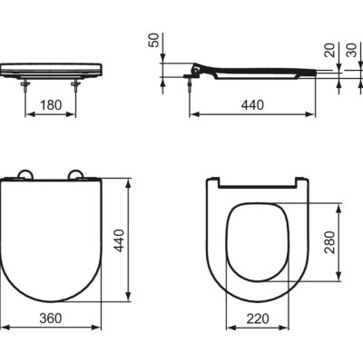 Ideal Standard La Dolce Vita klozeto dangtis, soft-close, lengvai nuimamas, plonas, baltos spalvos