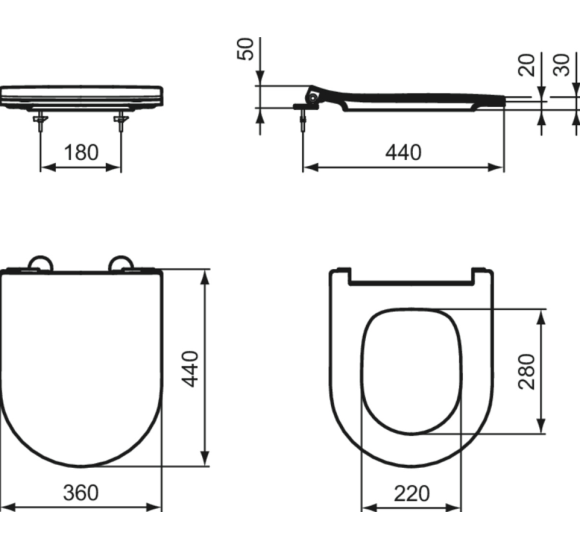 Ideal Standard La Dolce Vita klozeto dangtis, soft-close, lengvai nuimamas, plonas, baltos spalvos