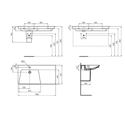 Ideal Standard La Dolce Vita  praustuvas 1060x535x145, baltos spalvos, su anga maišytuvui ir perlaja