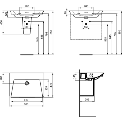 Ideal Standard La Dolce Vita praustuvas 660x470x145, baltos spalvos, be angos maišytuvui, su perlaja