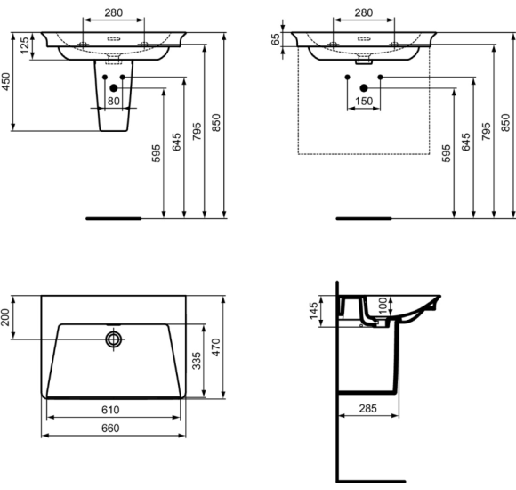 Ideal Standard La Dolce Vita praustuvas 660x470x145, baltos spalvos, be angos maišytuvui, su perlaja