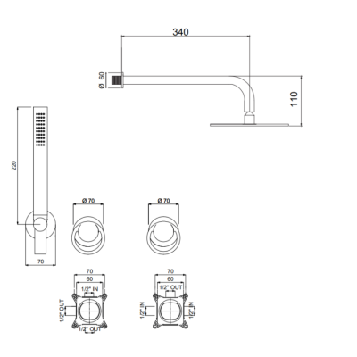 QD MagistroLab Smile potinkinė dušo sistema, 30cm dušo galva