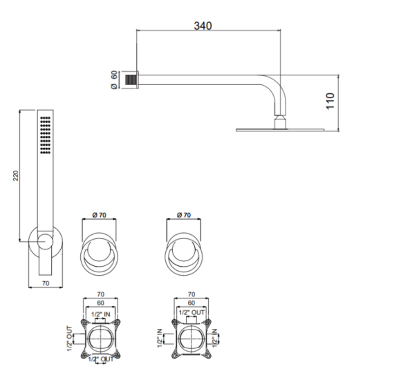 QD MagistroLab Smile potinkinė dušo sistema, 30cm dušo galva