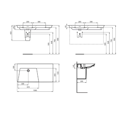 Ideal Standard La Dolce Vita  praustuvas 1060x535x145, baltos spalvos, be angos maišytuvui, su perlaja