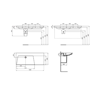 Ideal Standard La Dolce Vita  praustuvas 1260x535x145, baltos spalvos, be angos maišytuvui, su perlaja